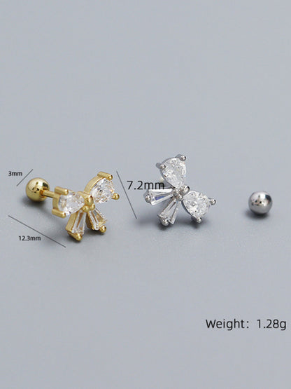 Women's 925 Silver Needle Bow Tie Shape Stud Earrings