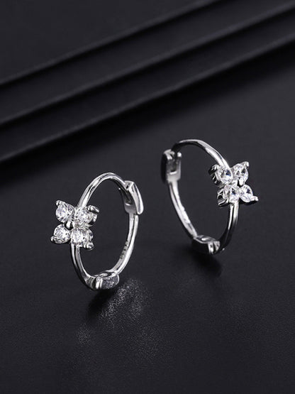Modern four-leaf clover flower earrings White FREESIZE