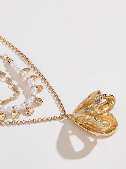 Modern geometric metal flower stacking necklace