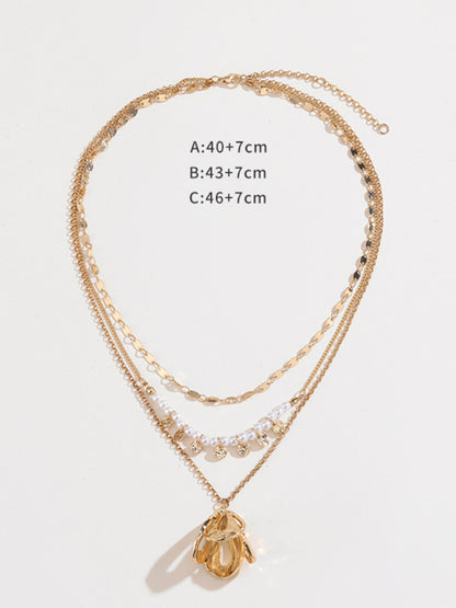 Modern geometric metal flower stacking necklace