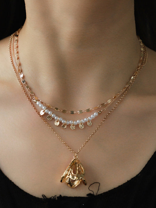 Modern geometric metal flower stacking necklace Golden FREESIZE