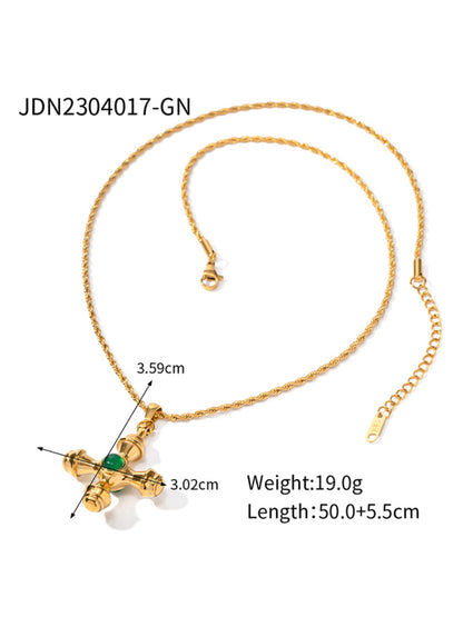 French retro palace style stainless steel natural stone cross necklace/earrings Pattern1 FREESIZE