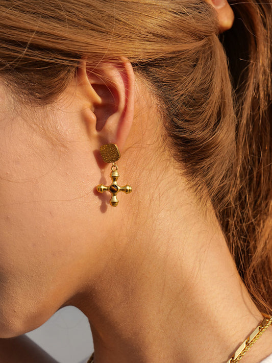 French retro palace style stainless steel natural stone cross necklace/earrings Pattern2 FREESIZE