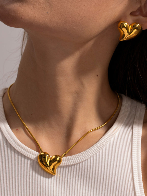 Modern simple 18K gold non-fading large heart-shaped earrings/necklace Pattern2 FREESIZE