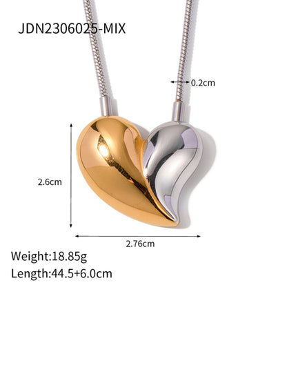 Modern simple 18K gold non-fading large heart-shaped earrings/necklace Silver FREESIZE