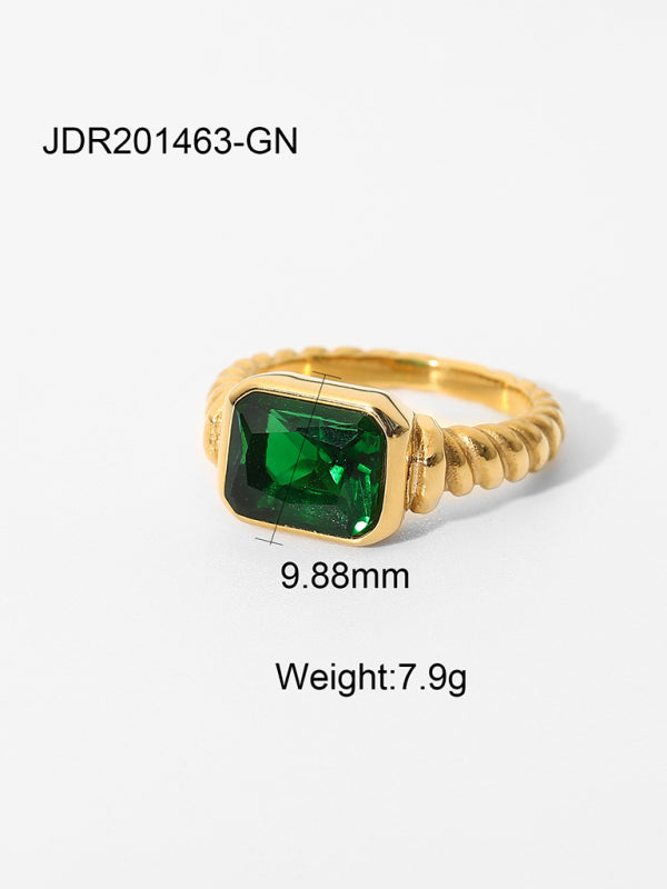 Fashionable zircon ring INS internet celebrity ring pair ring jewelry Green