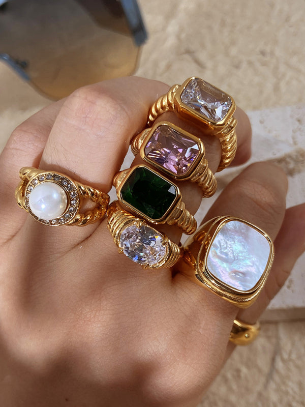 Fashionable zircon ring INS internet celebrity ring pair ring jewelry Pink