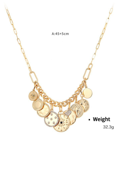 Modern mystical coin-set diamond relief small pendant bib necklace