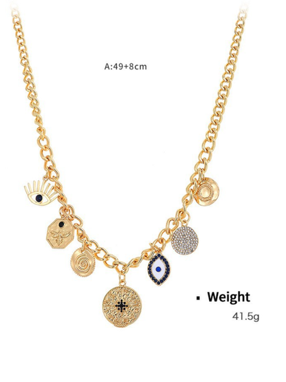 Modern mystical coin-set diamond relief small pendant bib necklace Pattern3 FREESIZE