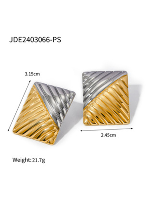 Women's minimalist square texture gold and silver color matching earrings