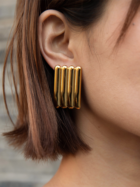 Modern versatile simple gold striped earrings Golden FREESIZE