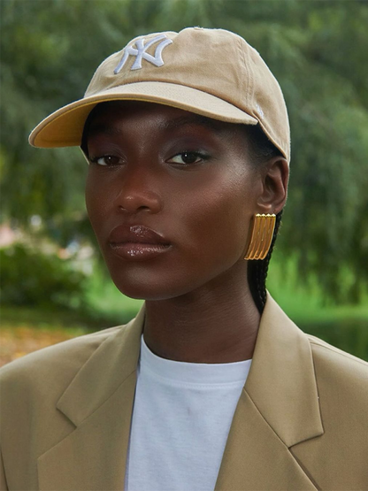 Modern versatile simple gold striped earrings