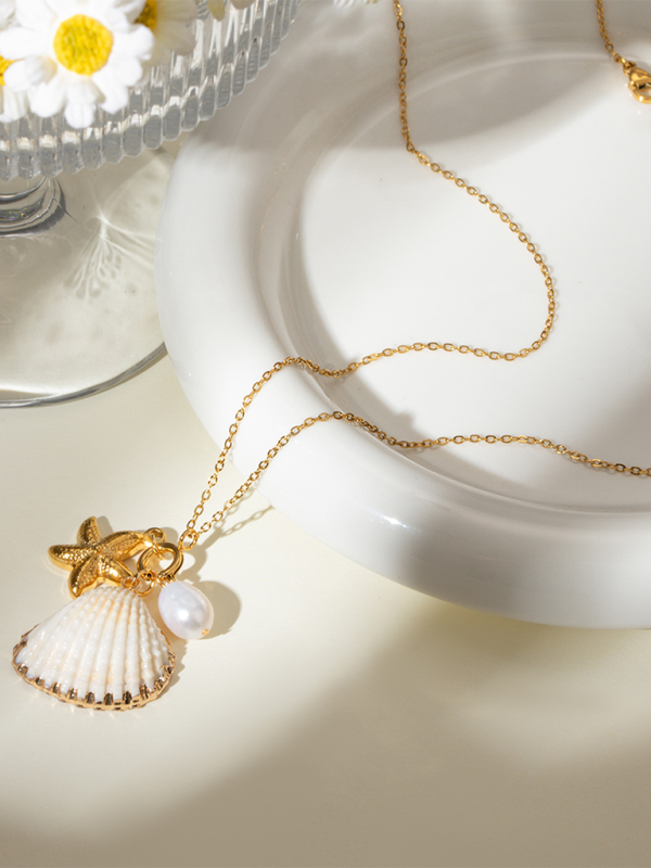 Modern ocean series pearl accessories, fashionable and versatile starfish shell necklaces and necklaces