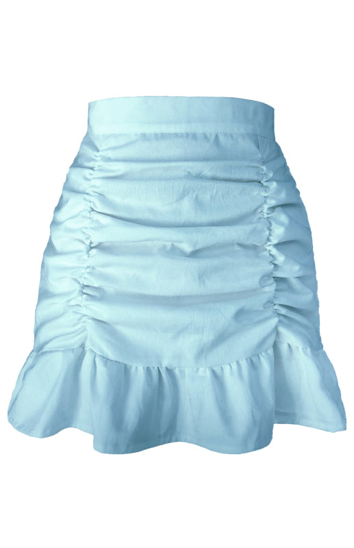 Pleated Ruffle High Waisted Skirt Women Fishtail Cotton Mini
