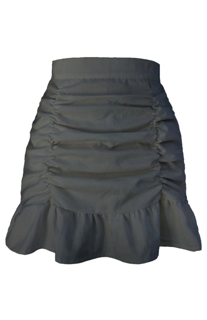 Pleated Ruffle High Waisted Skirt Women Fishtail Cotton Mini