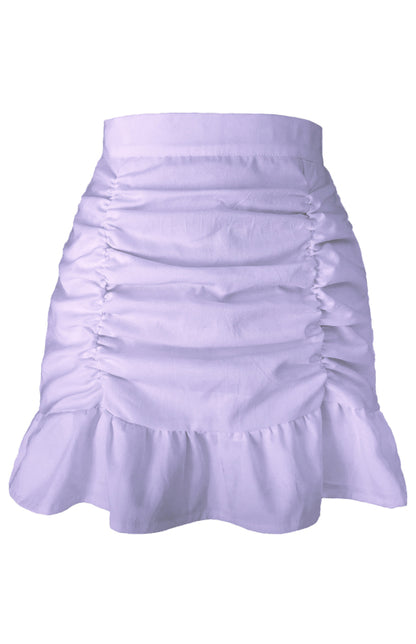 Pleated Ruffle High Waisted Skirt Women Fishtail Cotton Mini
