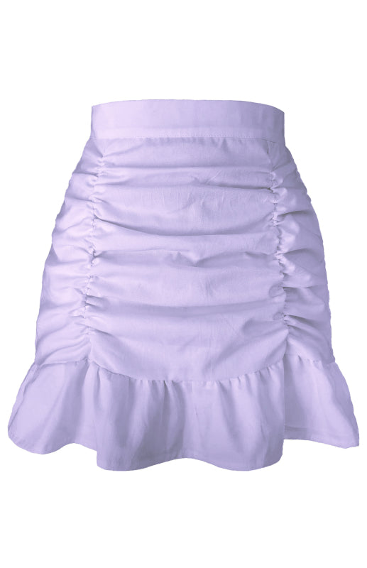 Pleated Ruffle High Waisted Skirt Women Fishtail Cotton Mini