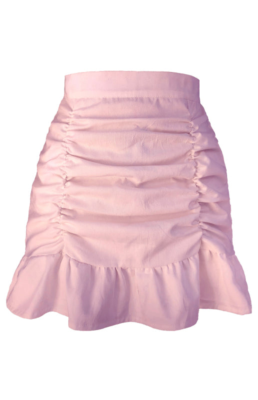Pleated Ruffle High Waisted Skirt Women Fishtail Cotton Mini
