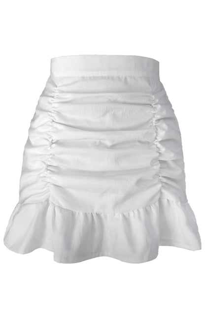 Pleated Ruffle High Waisted Skirt Women Fishtail Cotton Mini