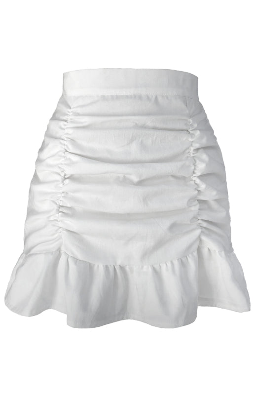 Pleated Ruffle High Waisted Skirt Women Fishtail Cotton Mini