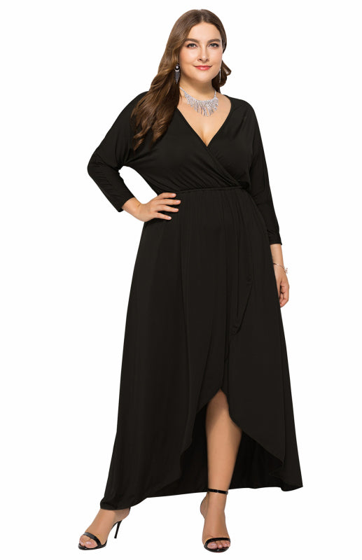 Plus Size Deep V Dress - Three Quarter Sleeve Knit Dress Purplish blue navy