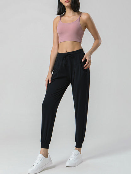 Women's Drawstring Waist Sports Stretch Pants - Nude Sweatpants