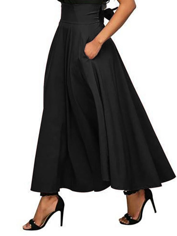 Women's Casual High Waist Lace Up Skirt Black