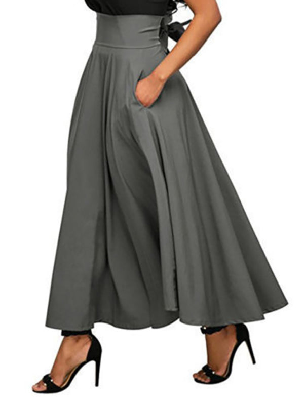 Women's Casual High Waist Lace Up Skirt Grey