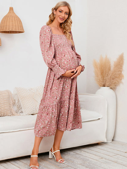 Chiffon Floral Dress - Long Sleeve Polyester Dress for Women