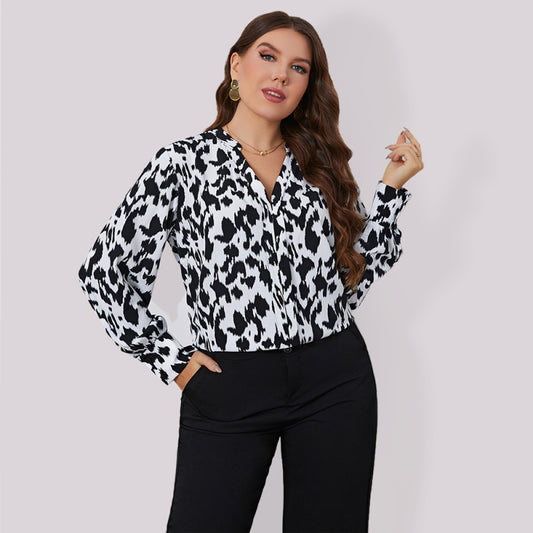 Plus size fashion niche retro foreign gas leopard shirt Black