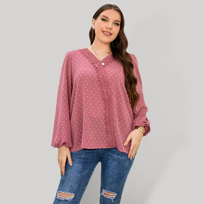 Large size solid color temperament commuting strapless Korean style long-sleeved chiffon shirt Pink