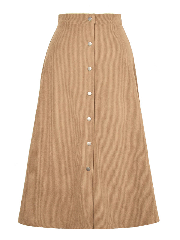 Corduroy Skirt Women Single Breasted High Waisted Mini