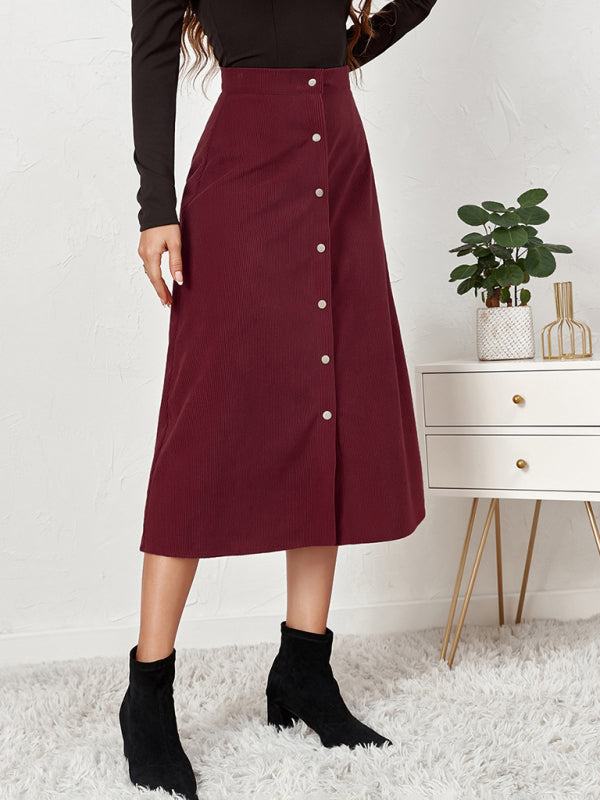 Corduroy Skirt Women Single Breasted High Waisted Mini