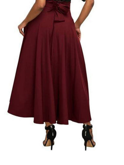 Solid Color Strap Skirt Women High Waist Midi Length Pockets