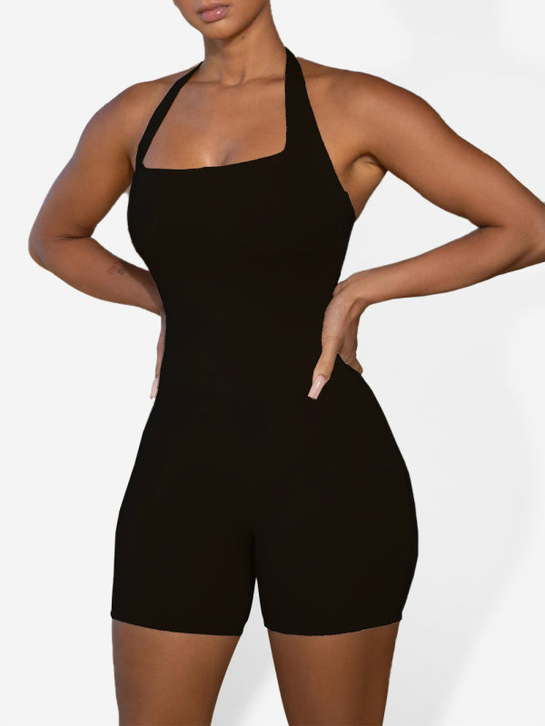 Women's Solid Color Fashion Casual Sports Yoga Shapewear Jumpsuit Black
