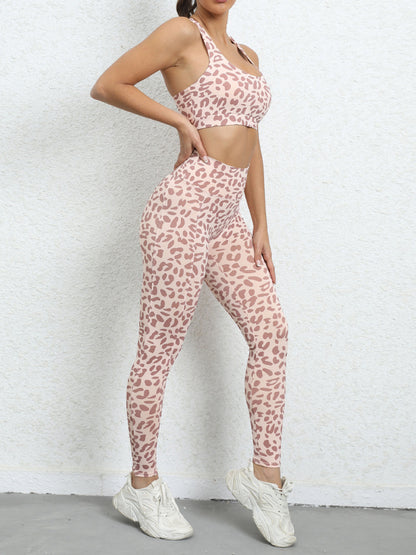 Women's Leopard Print Athletic Set - High-Waist Hip-Lift Sports Suit