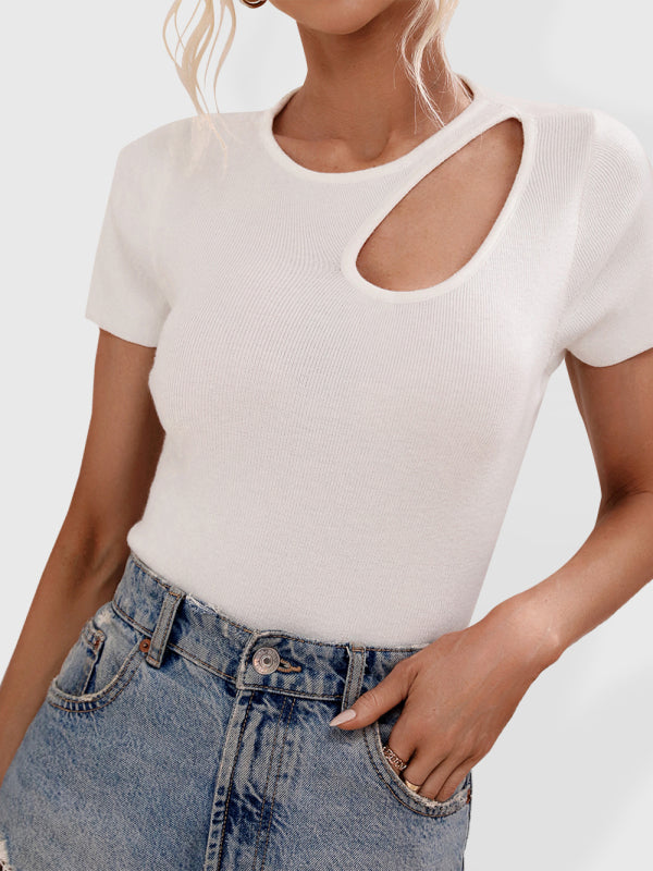 Modern Solid Color Loose Digging Fashion Sexy Slim Women's Knitwear White