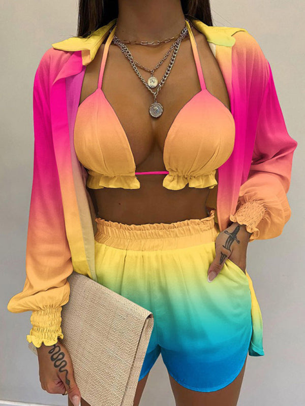 Sexy printed long-sleeved shirt and shorts three-piece suit Pattern1