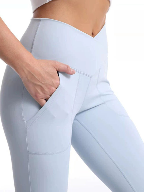 Women's High-Waist Wide Leg Pants - Slit Design & Tummy Control