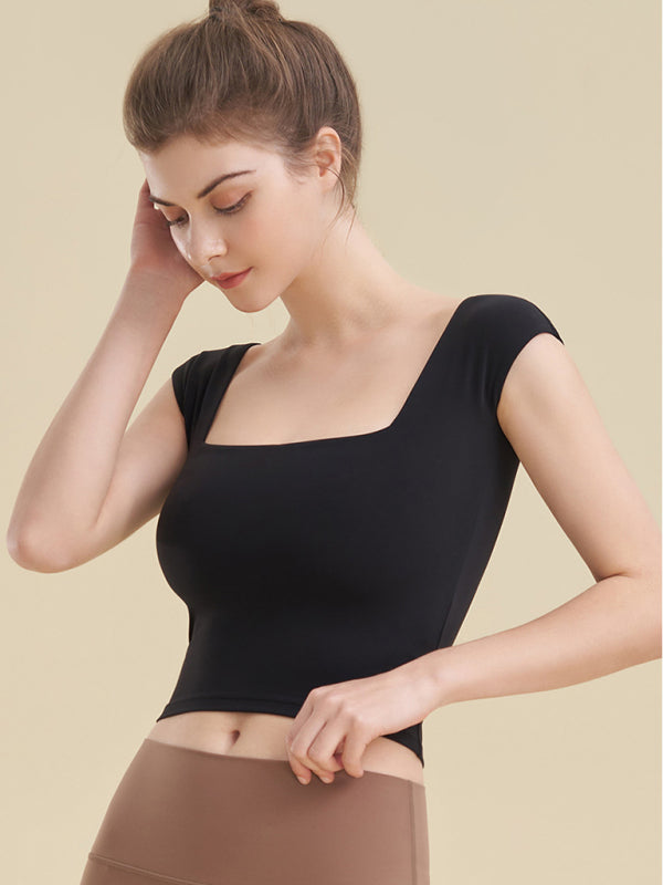 Women's Square Neck Sports Tight Tank Top for Yoga Black