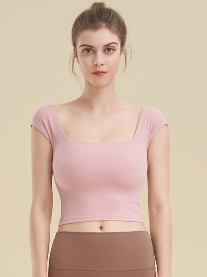 Women's Square Neck Sports Tight Tank Top for Yoga Pink