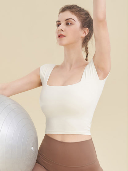 Women's Square Neck Sports Tight Tank Top for Yoga White