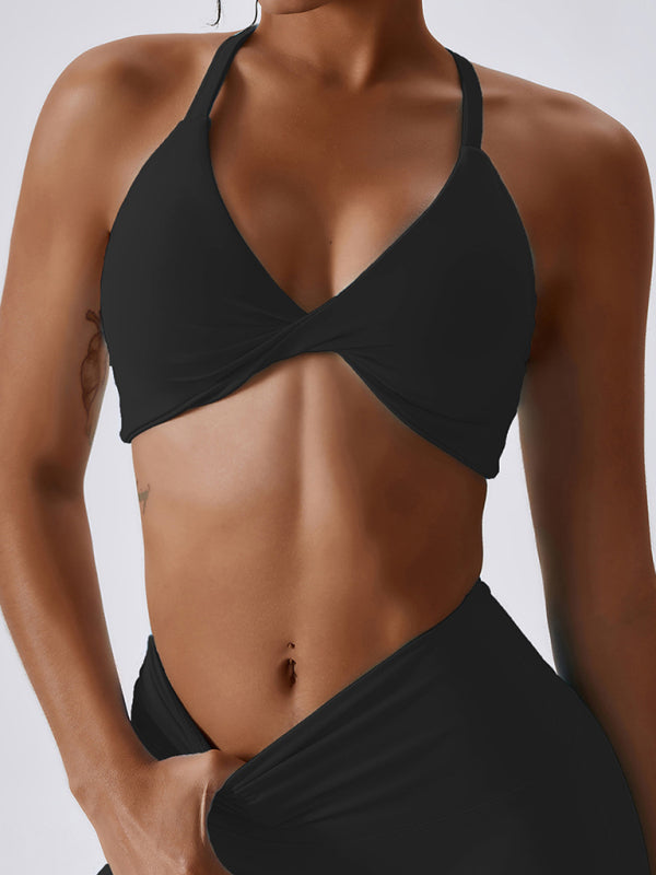 Women's Knotted Suspenders Sports Tight Vest Black