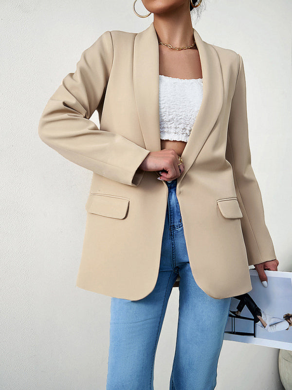 Women's Professional Blazer Suit - Lapel Jacket - Multiple Colors Cracker khaki