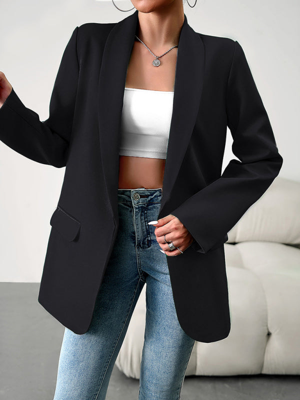 Women's Professional Blazer Suit - Lapel Jacket - Multiple Colors Black