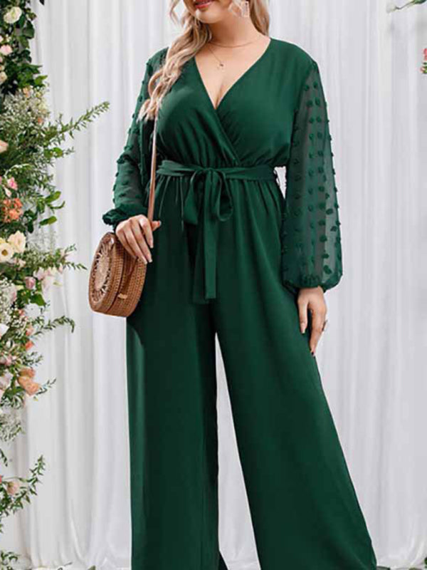 Modern Plus Size Women's Sexy Bowknot Lady Lace Straight Loose High Waist Solid Color Jumpsuit