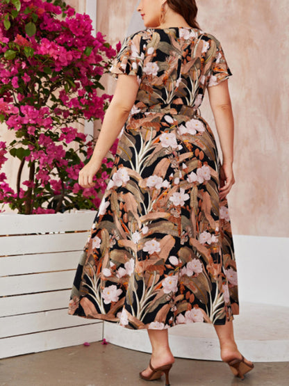 Modern plus size women's temperament commuting loose printed dress