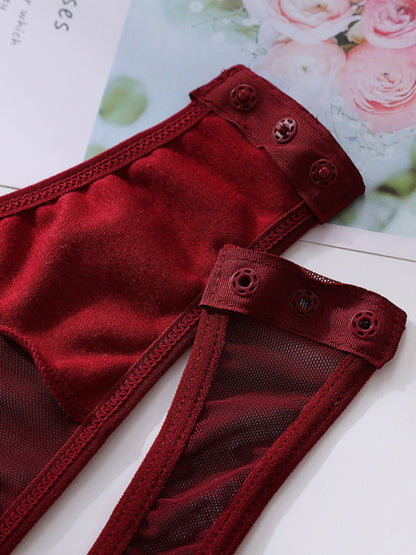 Women's Sexy One-Piece Bodysuit with Gloves and Bandage See-Through Mesh Suit