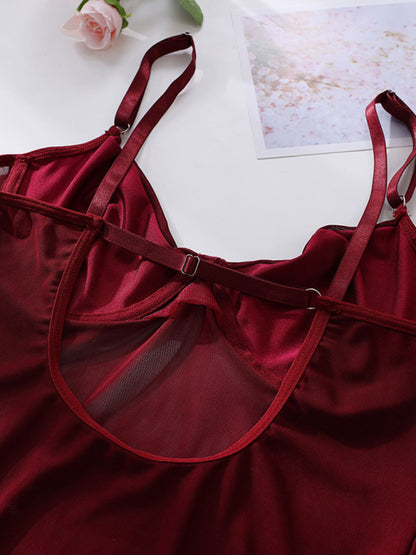 Women's Sexy One-Piece Bodysuit with Gloves and Bandage See-Through Mesh Suit