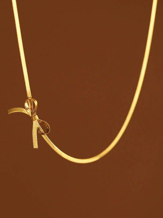 Niche basic snake bone chain bow fresh and sweet necklace earrings